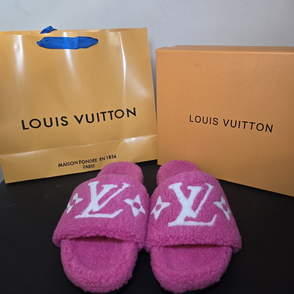 Louis Vuitton Pink Fuzzy Slippers